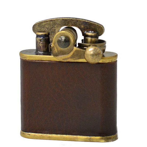 Зажигалка бензиновая Colibri One hand oil lighter brass barrel brown leather, CB 308-0055