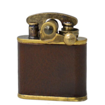 Зажигалка бензиновая Colibri One hand oil lighter brass barrel brown leather, CB 308-0055
