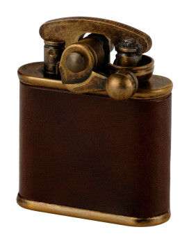 Зажигалка бензиновая Colibri One hand oil lighter brass barrel brown leather, CB 308-0055