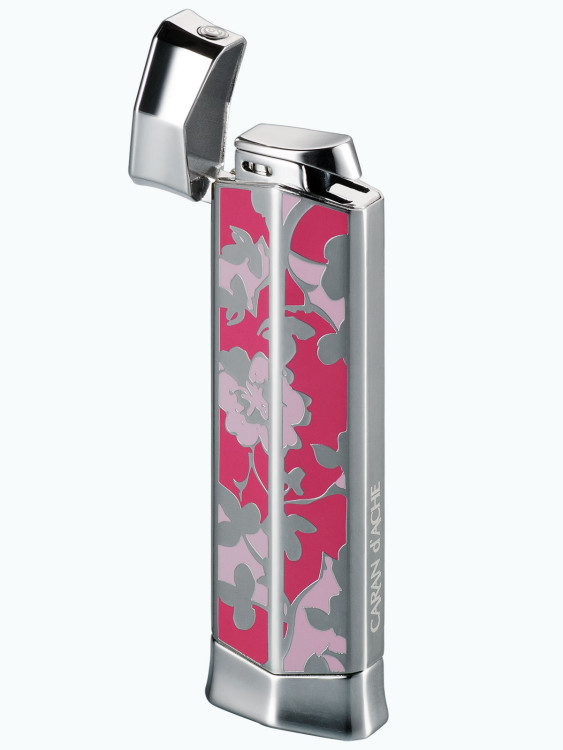 Зажигалка газовая Caran d'Ache CD 02 Rhodium Flower Pink CD02-2004
