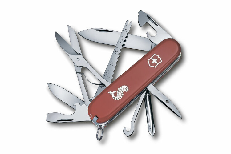 Нож Victorinox Fisherrman красный с логотипом, 1.4733.72, 91 мм, 18 функций, красный.