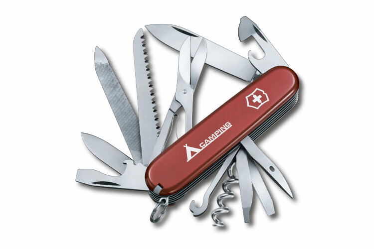 Нож Victorinox Mountaineer красный с логотипом, 1.3763.71, 91 мм, 21 функций, красный.